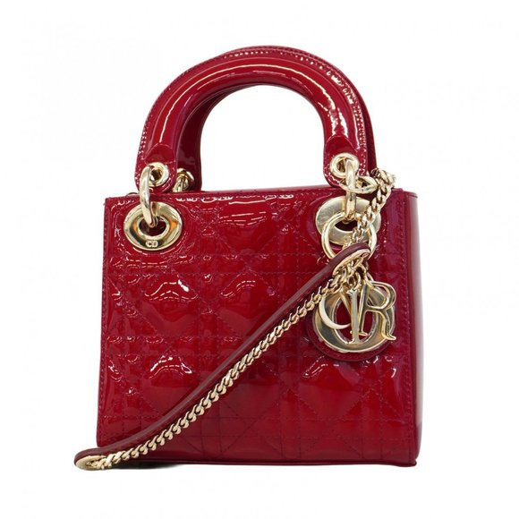 Christian Dior Cannage Lady handbag in enamel, red champagne, for women - Picture 1 of 14